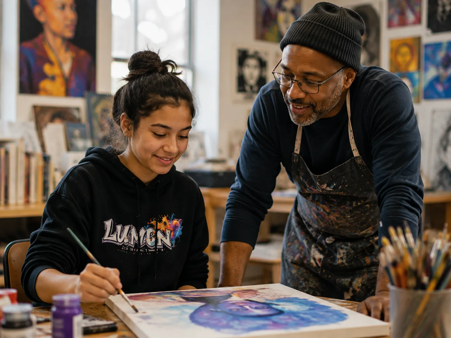 Young person developing their creative skills with support from a LUMEN mentor
