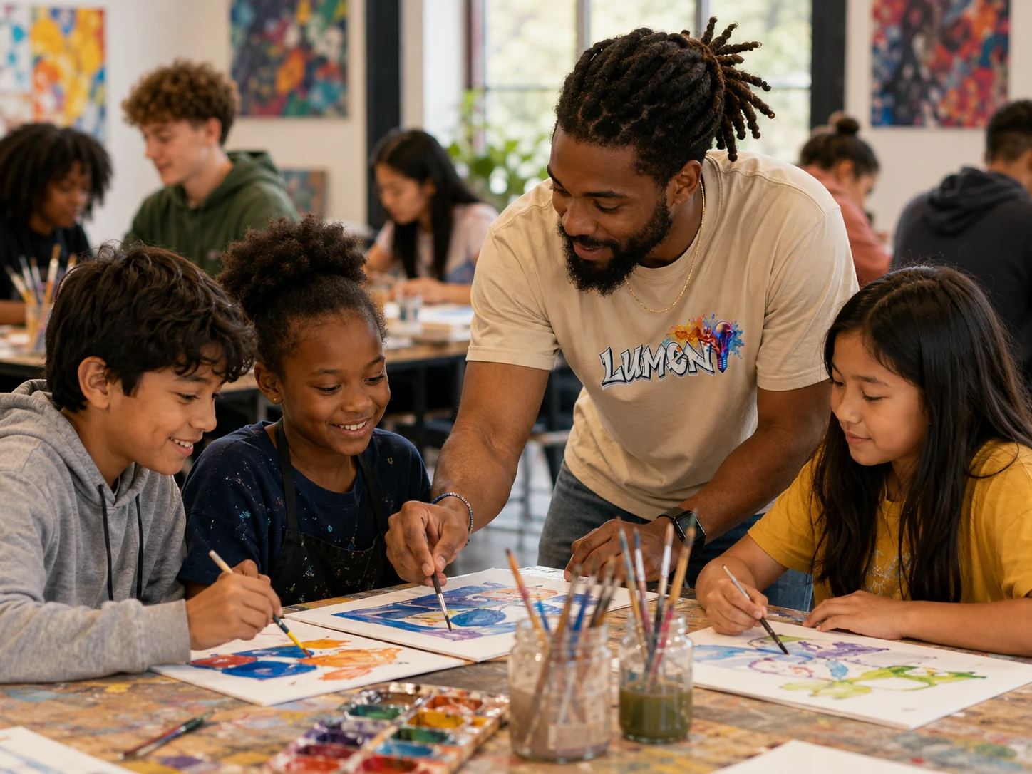 Volunteer supporting young people through a LUMEN program
