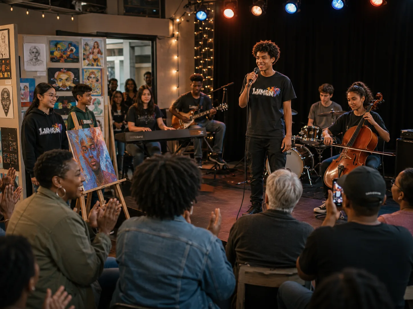 Young artists participating in a LUMEN Foundation creative exhibition