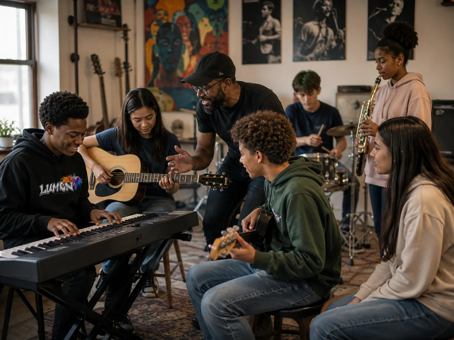 Young people developing musical skills through a LUMEN Foundation program