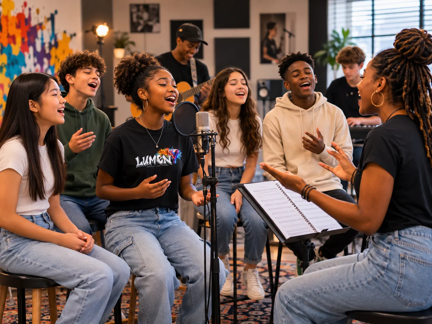 Young singer developing vocal skills through a LUMEN Foundation program